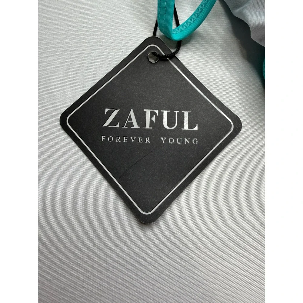 Zaful Womens Teal Turquoise Contrast Trim Bikini Top and Swim Shorts Set 2XL